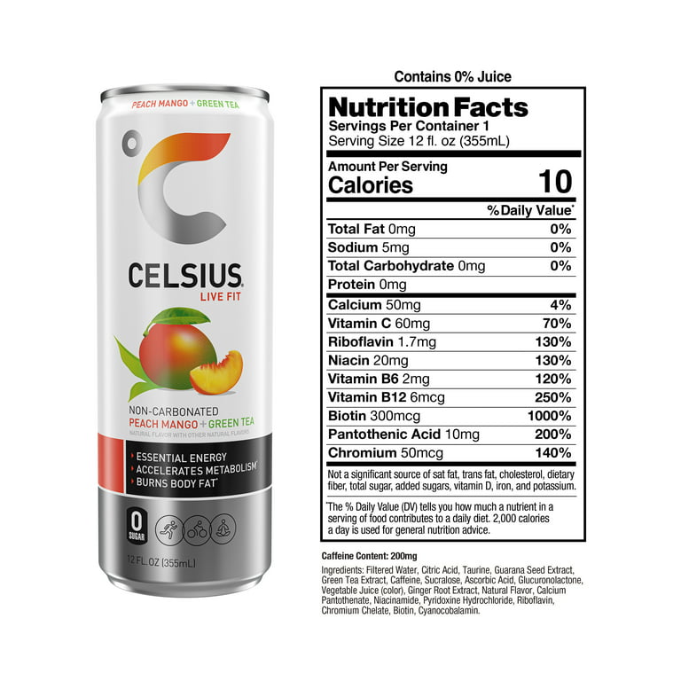 CELSIUS - Sparkling Drink Peach Mango Green Tea 355ml
