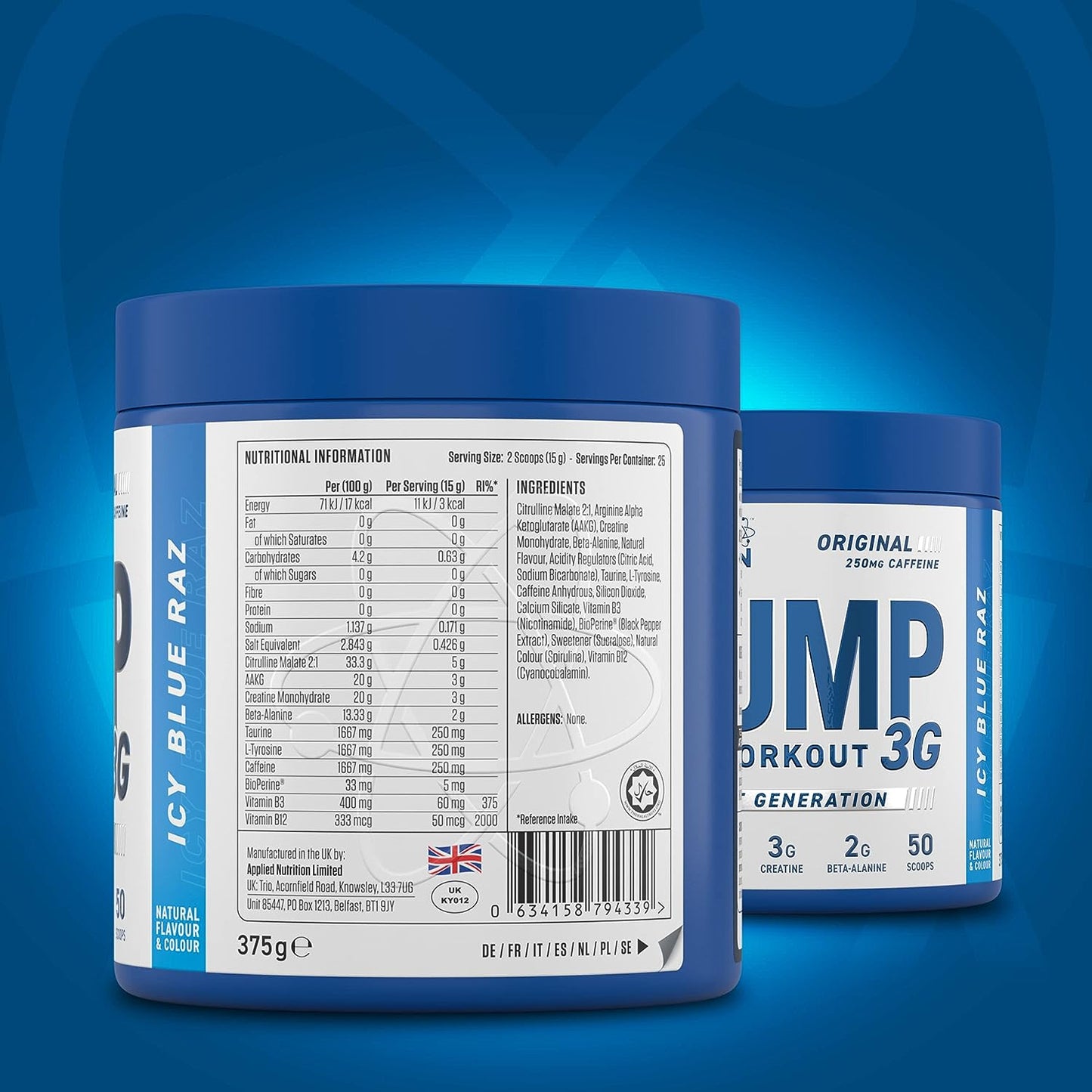 Applied Nutrition - Pump 3G Pre Workout Icy Blue Raz 375 g