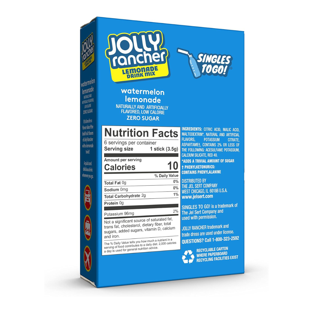 Jolly Rancher - Singles To Go Water Drink Mix Watermelon Lemonade 6 Sticks