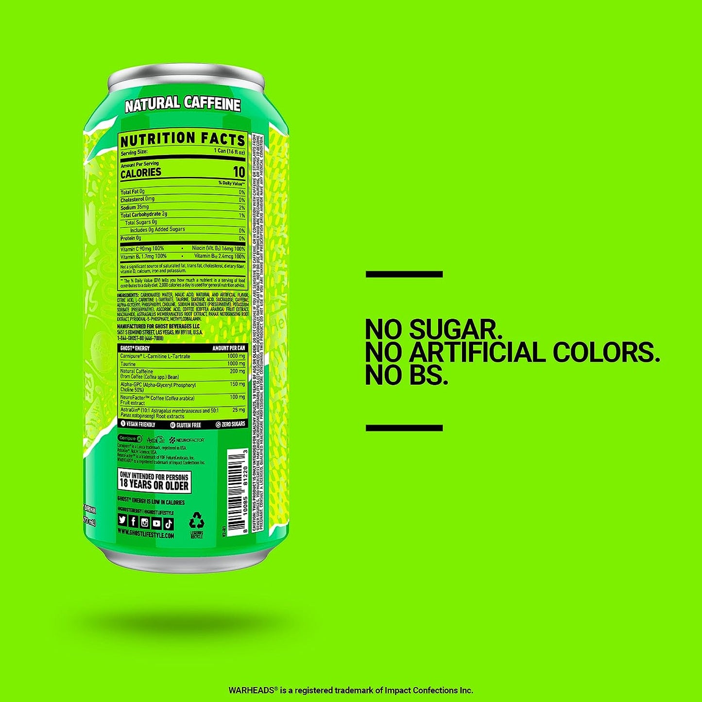 Ghost - Energy Drink Warheads Sour Green Apple 473 ml