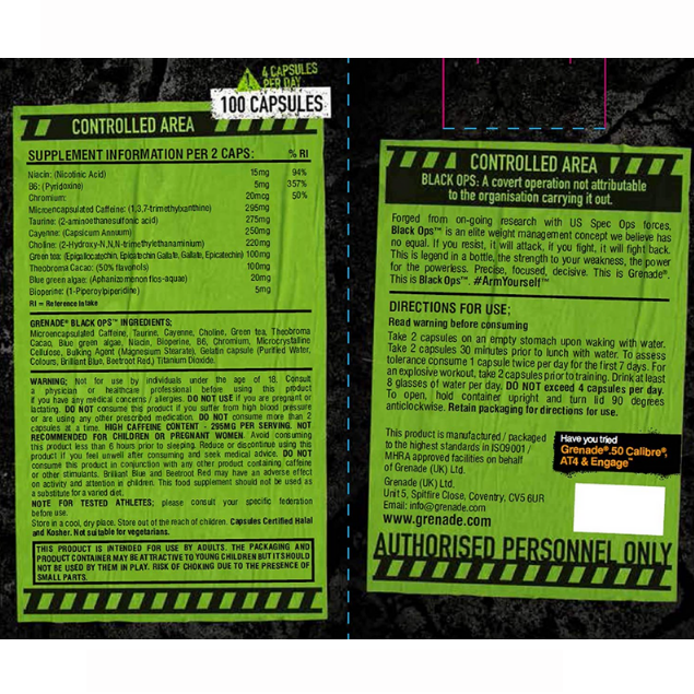 Grenade - black ops 100 capsules