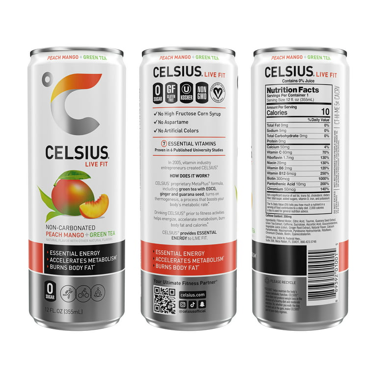 CELSIUS - Sparkling Drink Peach Mango Green Tea 355ml