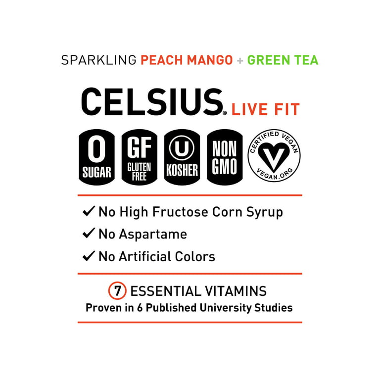 CELSIUS - Sparkling Drink Peach Mango Green Tea 355ml