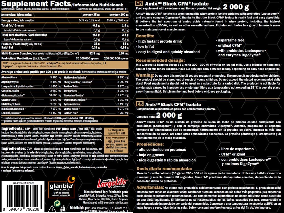 Amix BLACK CFM ISOLATE Protein - 2kg - Chocolate Cake Flavor