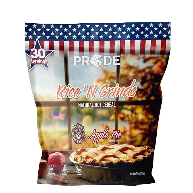 Pride Foods est 2018 Rice 'N Grinds, 100% Natural Hot Rice Cereal, 30 Servings,