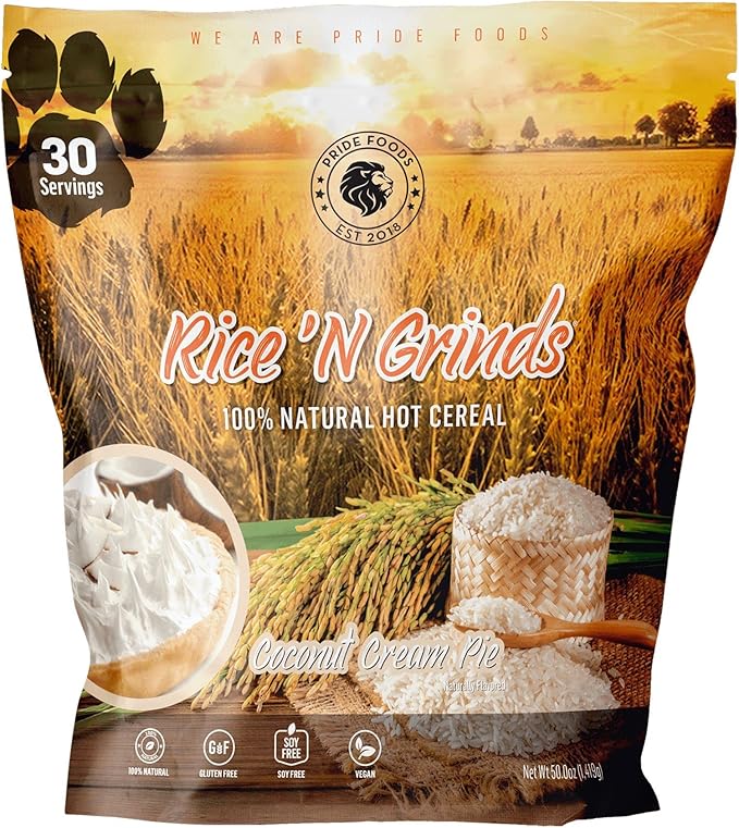 Pride Foods est 2018 Rice 'N Grinds, 100% Natural Hot Rice Cereal, 30 Servings,