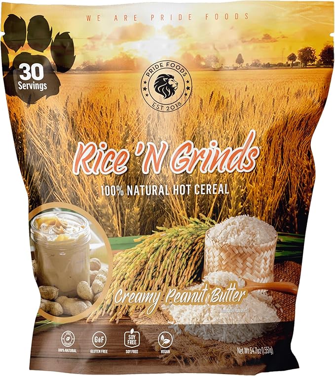 Pride Foods est 2018 Rice 'N Grinds, 100% Natural Hot Rice Cereal, 30 Servings,