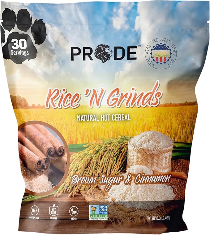 Pride Foods est 2018 Rice 'N Grinds, 100% Natural Hot Rice Cereal, 30 Servings,