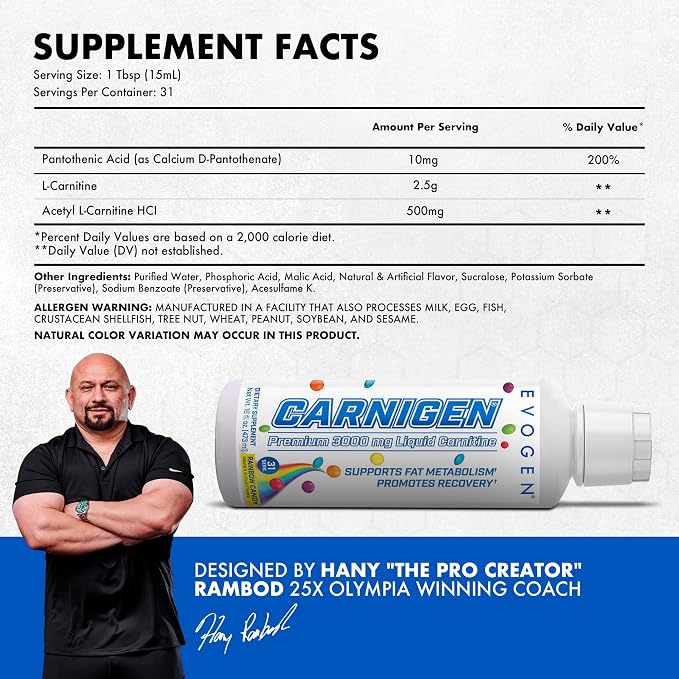 EVOGEN Carnigen Premium Liquid Carnitine Solution 31 Servings