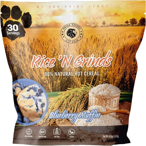 Pride Foods est 2018 Rice 'N Grinds, 100% Natural Hot Rice Cereal, 30 Servings,