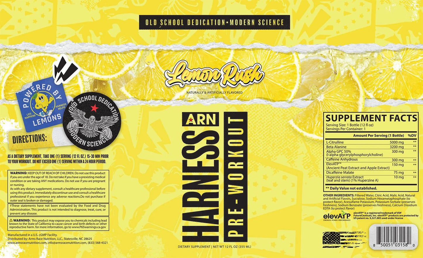 ARN Harness Pre-Workout Drink 355ml Lemon Rush Flavor