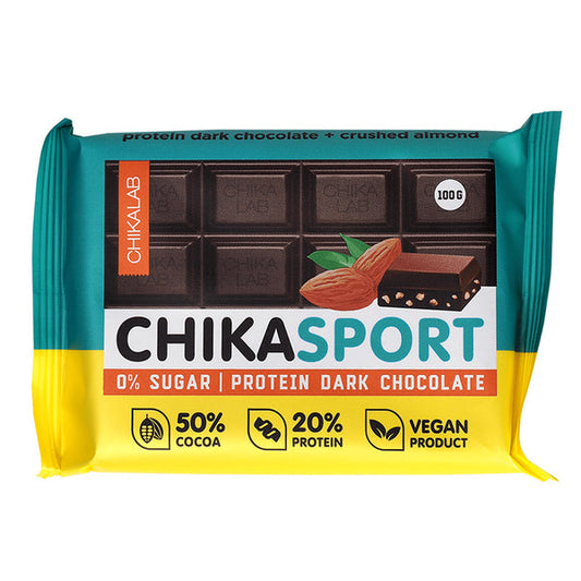 CHIKASPORT - Chocolate Bar Dark Chocolate Crushed Almond 100 g