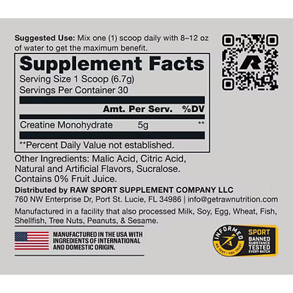 RAW Premium Creatine  Sam Sulek Edition - White Cherry 30 Servings