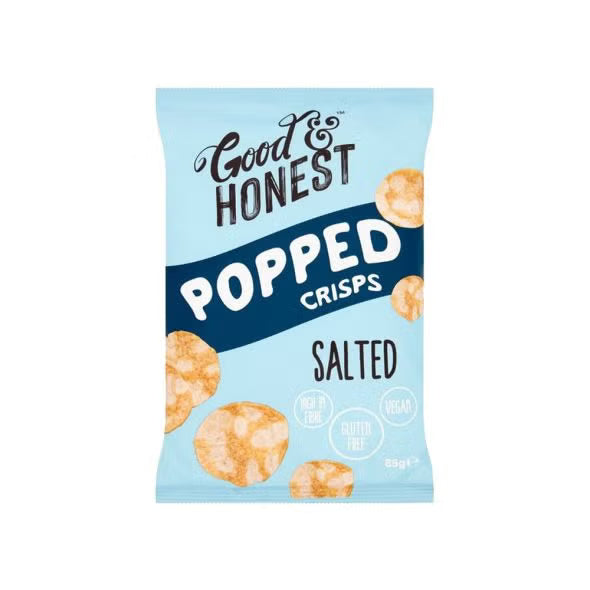 Good & Honest Popped Crisps Gluten Free Pub Snacks - Sea Salt Flavor, 24 x 23g