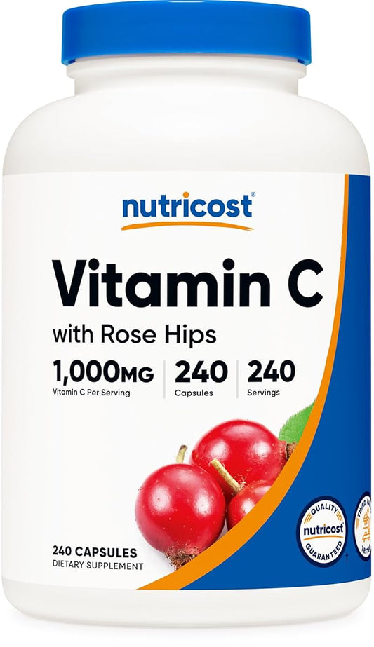 Nutricost Vitamin C with Rose HIPS 1025mg, 240 Capsules - Vitamin C 1,000mg, Rose HIPS 25mg