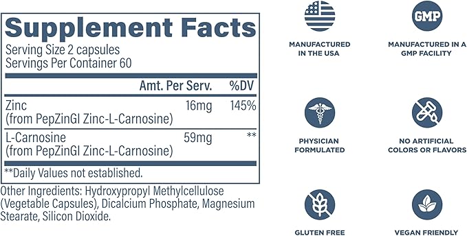 Revive MD Zinc Carnosine Supplement for Men & Women - Zinc & L-Carnosine to Support GI, Stomach Lining & Immune Health