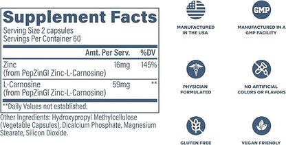 Revive MD Zinc Carnosine Supplement for Men & Women - Zinc & L-Carnosine to Support GI, Stomach Lining & Immune Health
