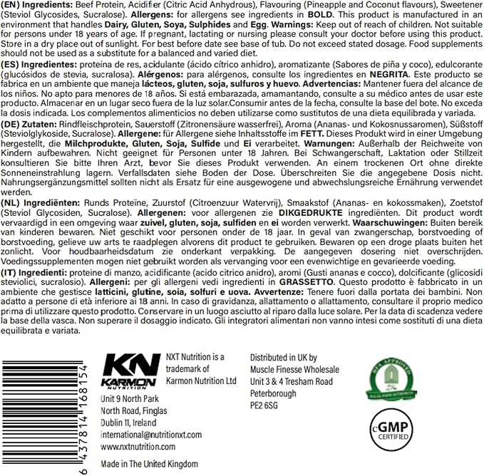 NXT Nutrition Beef Protein Isolate Powder  | 1.8kg | Pinacolada