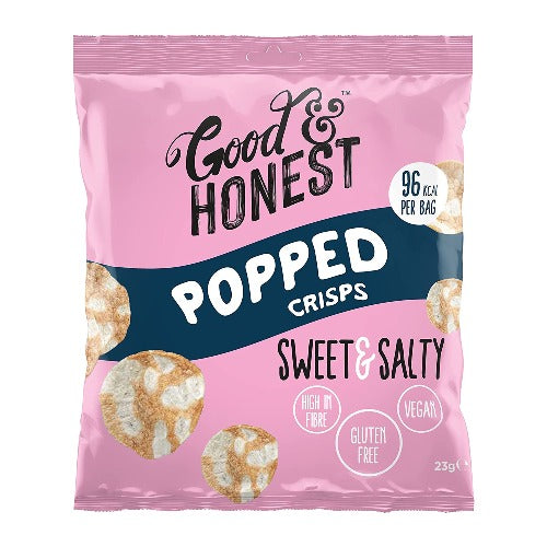 Good & Honest Popped Crisps Gluten Free Pub Snacks - Sea Salt Flavor, 24 x 23g