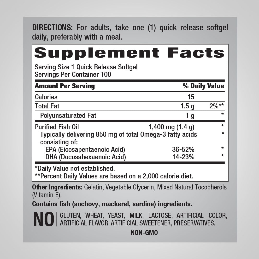 Piping Rock - Omega-3 Fish Oil 1400 mg 100 softgels